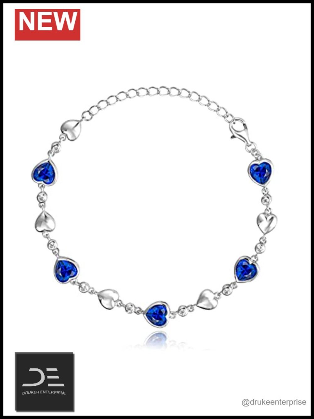 Sterling Silver Tennis Bracelet for Women, Heart Birthstone Charm Bracelet,